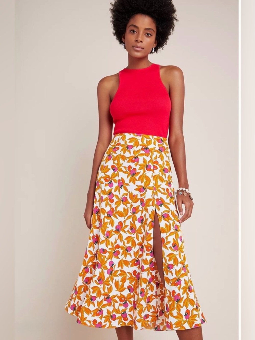 The Diane von Furstenberg Lois Crepe berry fall floral Midi slit teacher skirt